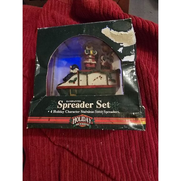 Handpainted Holiday Seasons Spreader Set 4 Holiday Character Stainless Steel Spr - Picture 5 of 6